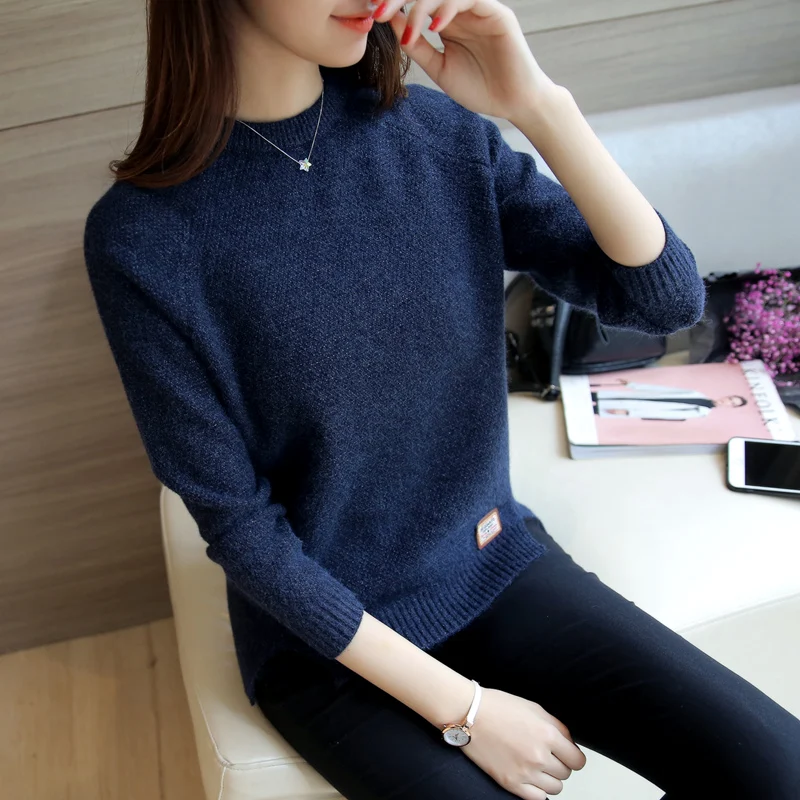 

2019 Women Sweaters And Pullovers Autumn Winter Long Sleeve Pull Femme Solid Pullover Female Casual Knitted Sweater
