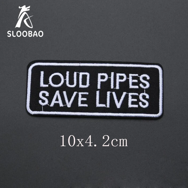 

Loud Pipes Save Lives Badge Embroidered Patch Sticker, Slogan Biker Vest Fabric Patch, DIY Clothing Accessories