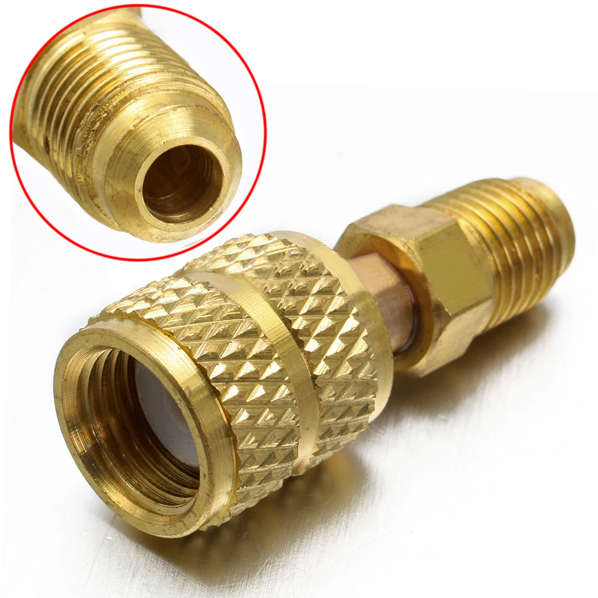 1x Brass Air Conditioners Adapter R410a Connector Adapter 1/4 inch Male to 5/16 inch SAE Female Charging Hose to Vacuum Pump