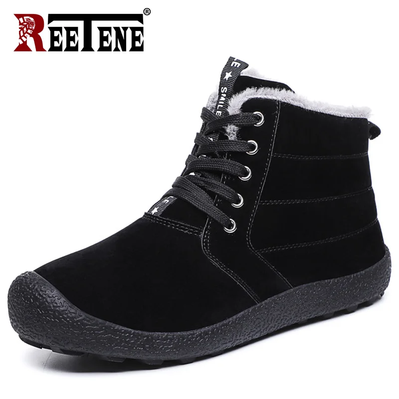 

REETENE New Winter Men's Boots Non-slip Fur Warm Snow Boots Fashion Casual High Top Lace Up Hard-wearing Ankle Men Boots