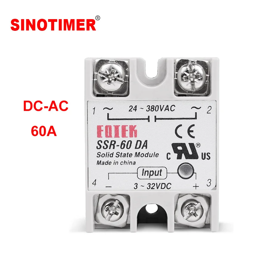 

Industrial SSR 60DA DC Control AC Single Phase Solid State Relay 3-32V DC Input and 24-380VAC Output