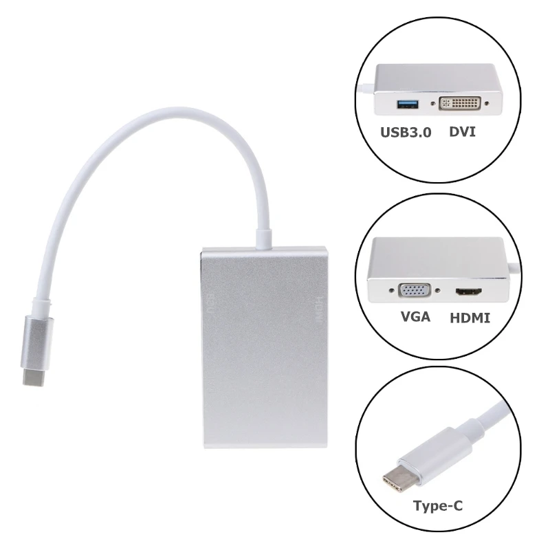 Rankman 4 in 1 Type-C USB C Male to HDMI VGA DVI USB3.0 Female Adapter Converter Cable 1080P for New Macbook Chromebook Monitor