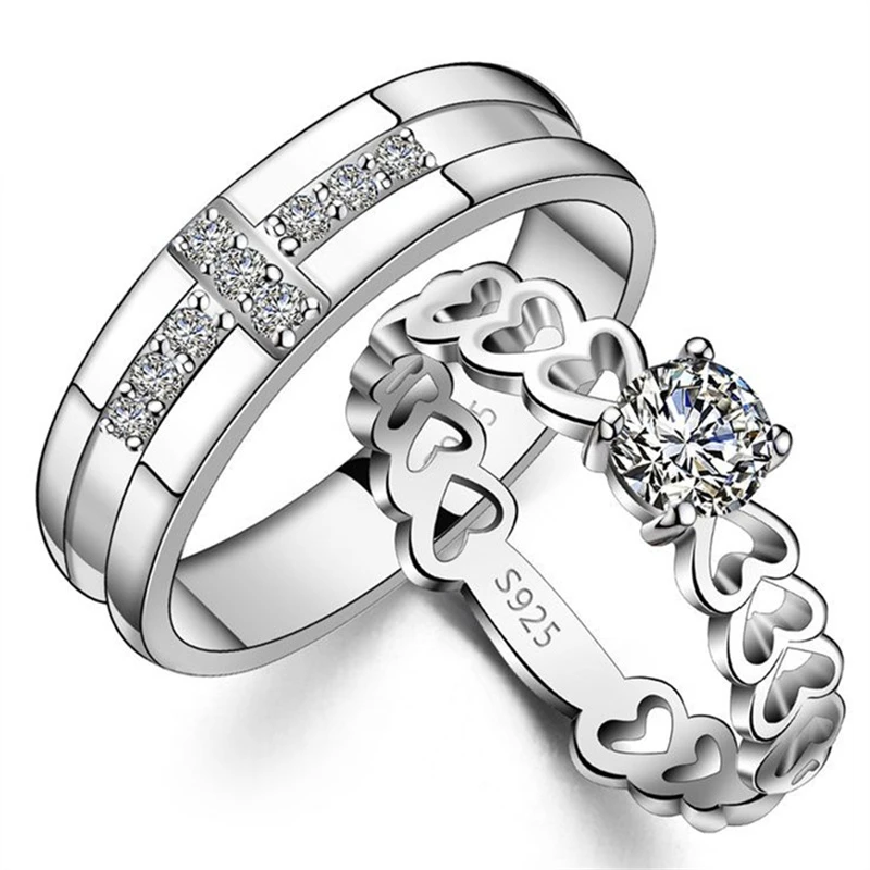1 пара из чистого серебра 925 кольца для мужчин и женщин AAA циркония крест обручальное кольцо с камнем обручальные кольца ювелирные украшение невесты Bijoux