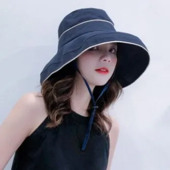 XdanqinX складной лето взрослых для женщин Sunhat Мода Панама шапки элегантный пляжная шляпа от солнца для большой козырек женский кепки - Цвет: navy blue