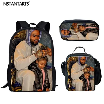 

INSTANTARTS 2019 Father Son School Bag Men Shoulder Backpack 3pcs Set Children Primary School Book Bag 3D Print Kids Rucksack