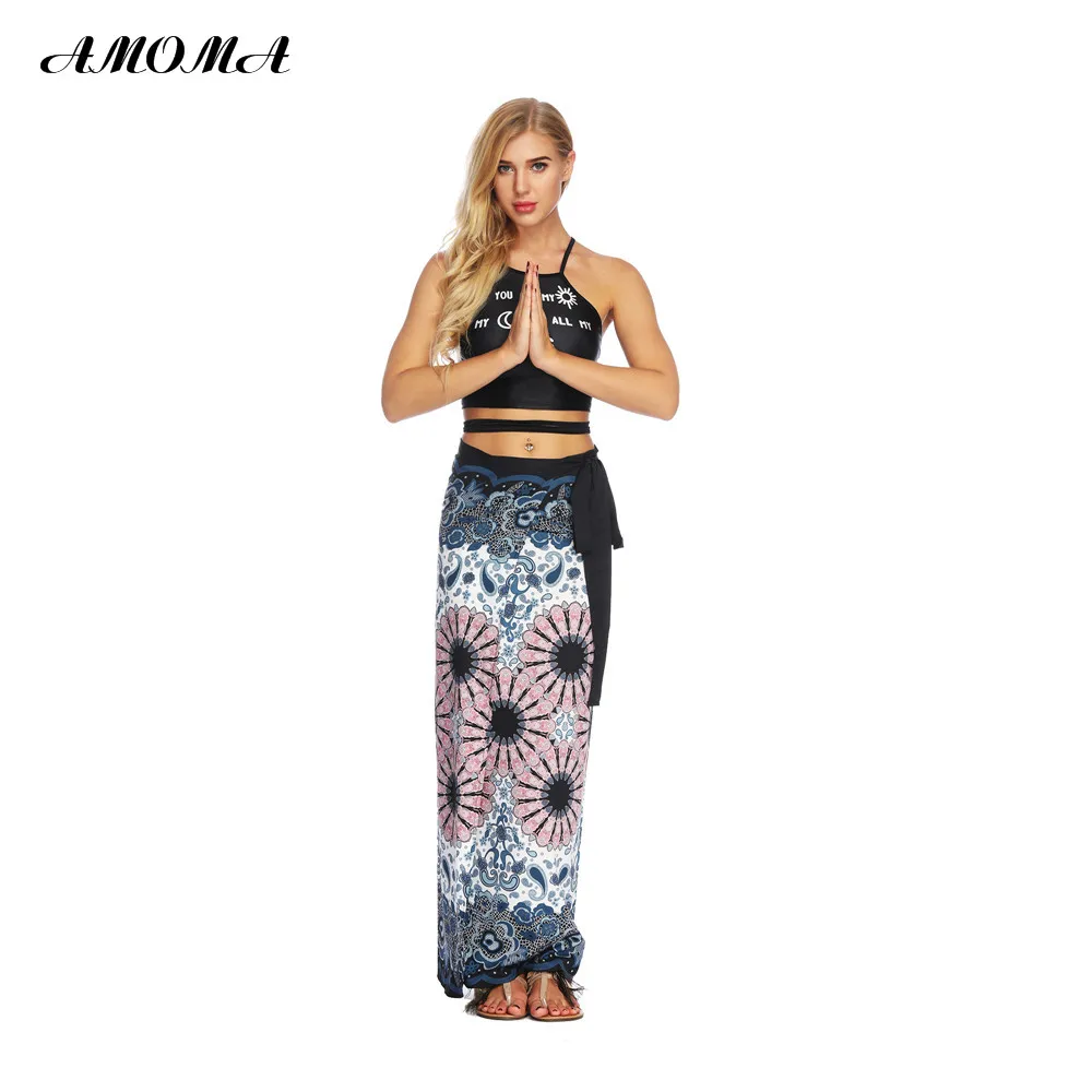 

Women Summer Wrap Maxi Skirt Seamless Tie Up High Waist One Piece Skirt Indie Folk Hippie Boho Aladdin Wrap-around Skirt