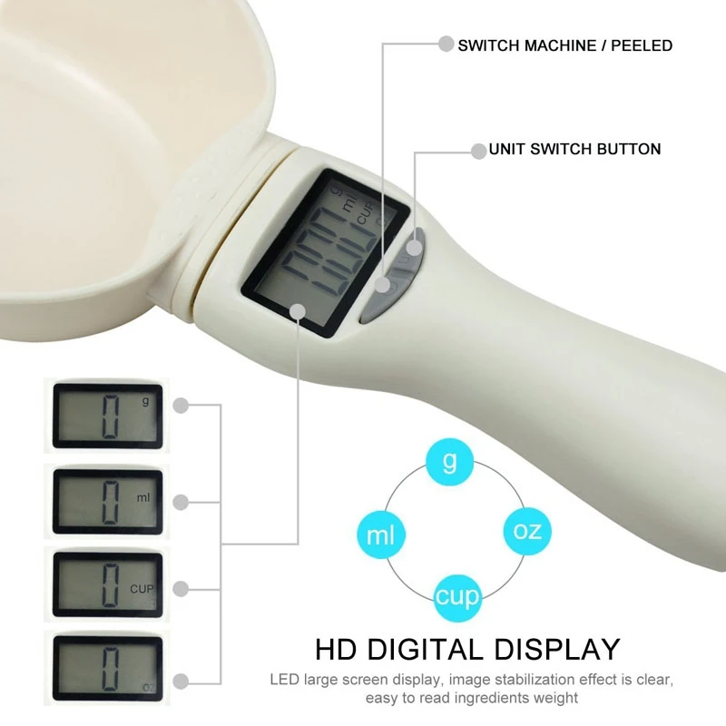 1 шт. мерная ложка, чашка 800 г/0,1 г, ложка для еды домашних животных, ложка для кухонных весов, переносная Съемная со светодиодным дисплеем, корм для собак