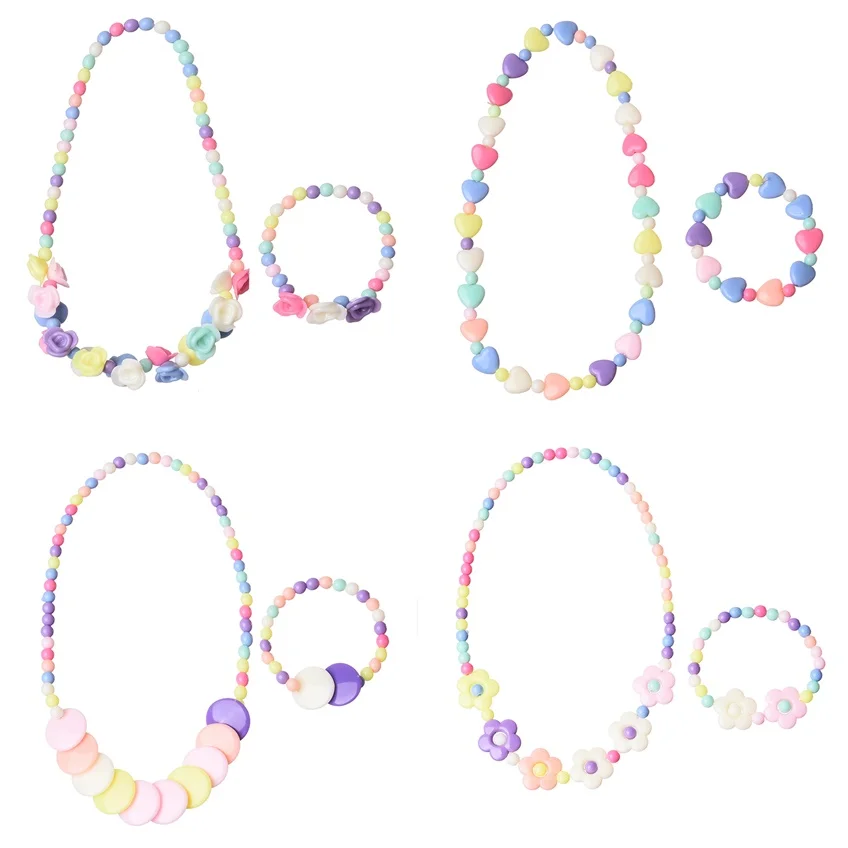 

Summer Style Children Jewelry Sets For Girls boys Gift Cute Flower Necklaces Charm Bracelets Baby Necklaces Sets 7 colors