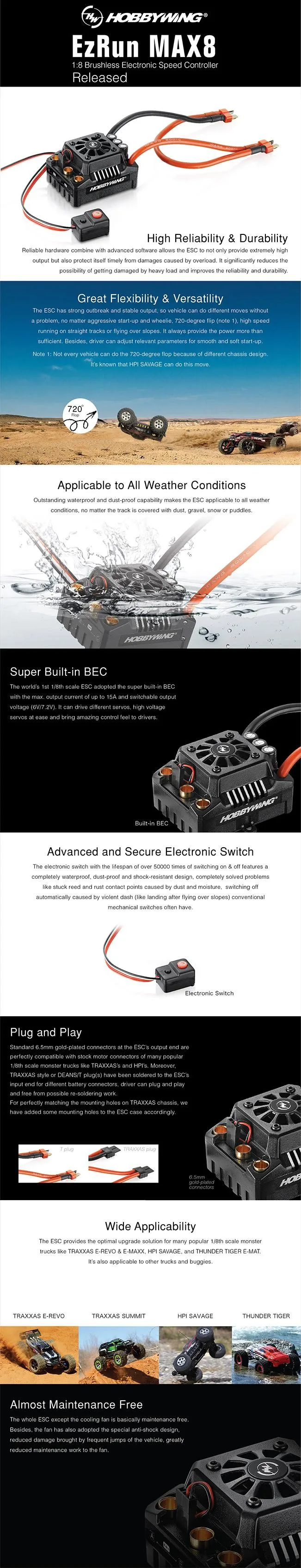 Tenshock X802LV2 6 Полюс микро бесщеточный двигатель постоянного тока и щеточный электронный регулятор скорости Hobbywing EZRUN Max8 V3 150A ESC Водонепроницаемый Скорость controllercod. X802lV2+ Max8