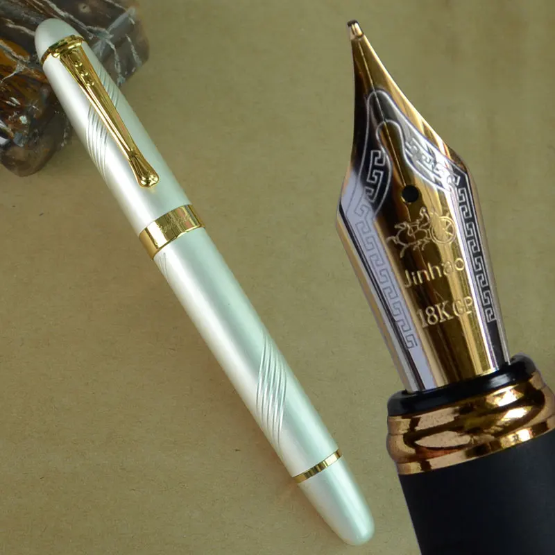 JINHAO X450 WHITE / GOLDEN 18KGP 0.7mm BROAD NIB FOUNTAIN PEN JINHAO