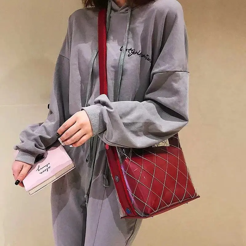 

Clear Transparent PVC Shoulder Bags Women Candy Color Women Jelly Bags Purse Solid Color Handbags sac a main femme handbag 2019