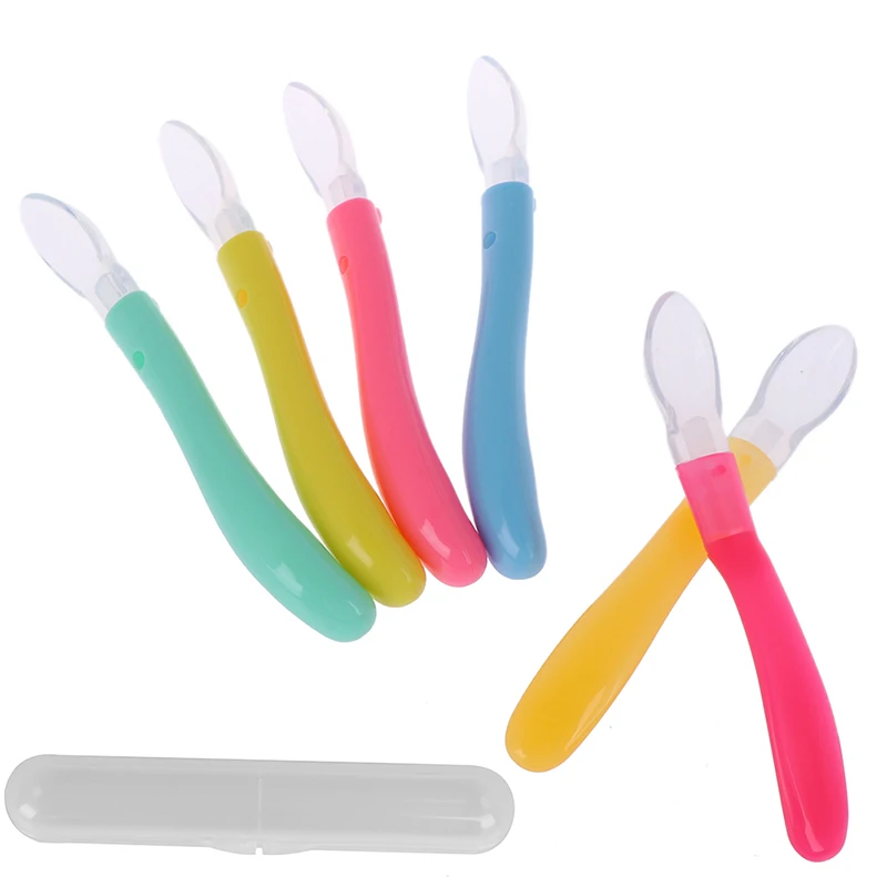 1Pc Safety Silicone Spoon with Box for Baby Infant Child Kids Soft Rice Soup Feeding Spoon Baby Utensils Supplies