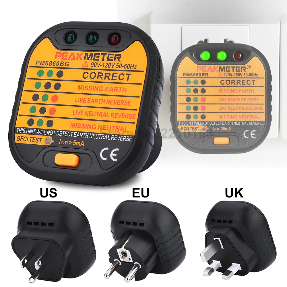 

Smart Power Outlet Safety Tester Socket Leakage Detector RCD Automatic Electricity Diagnostic Portable Instruments EU/US/UK