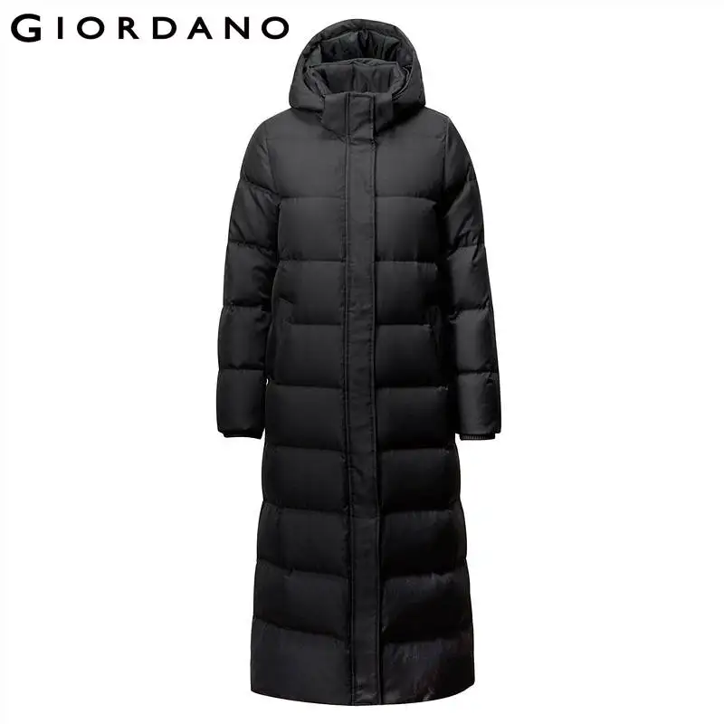 Giordano женский длинный зимний пуховик с капюшоном набивка из натурального