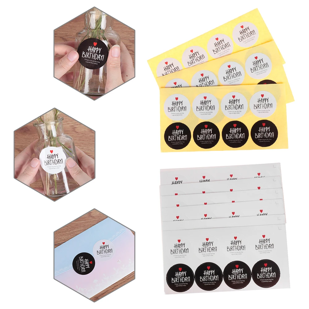

NEW HAPPY BIRTHDAY Stamp Stickers Label Cards Craft Black White Circular Series Package Wedding Decor Handmade Kraft Tag Sticker