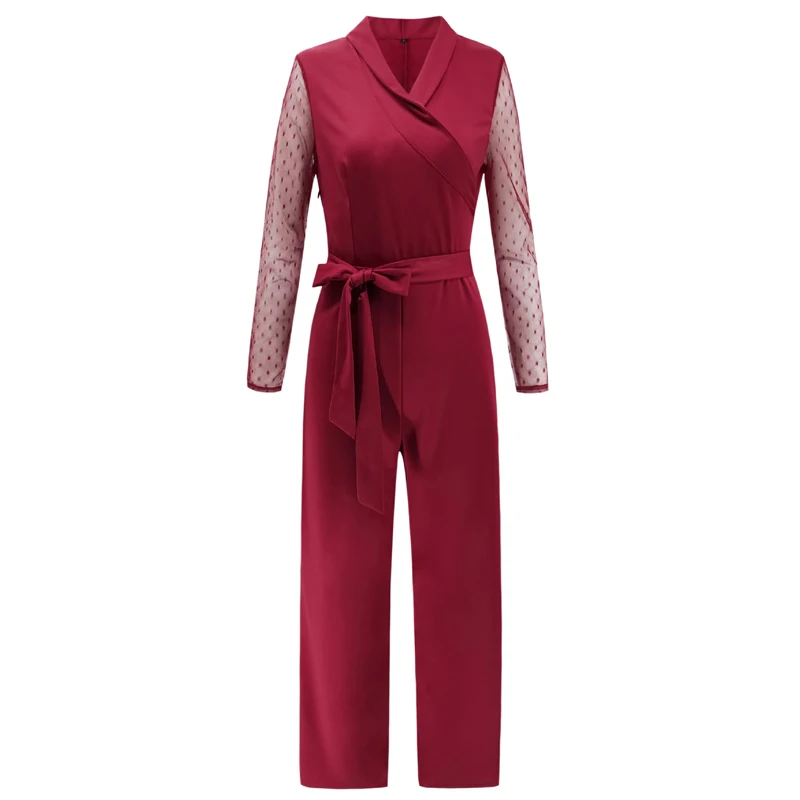 LOSSKY Spring New Fashion Long Sleeve Polka Dots Patchwork Elegant Jumpsuit Women Body Femme Bodycon Jumpsuits One Piece Tops