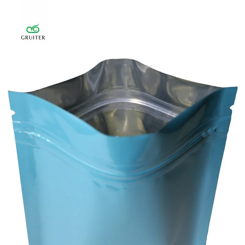 GRUITER 100 New Heat Sealing Ziplock Food Pouches Metallic Blue Flat
