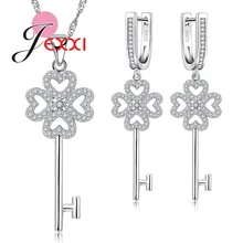 JEXXI Luxury Bridal Wedding Engagement Jewelry Set For Women Key Design Clear Cubic Zircon Rhinestone S90