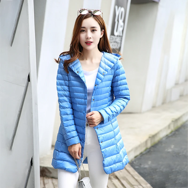 Женское пальто на пуговицах с капюшоном длинное хлопковое теплое пуховое