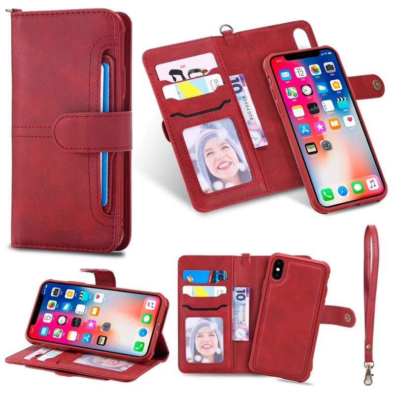 

Real Leather Wallet Case For iPhone X Case Magnetic Multifunction Zipper Case For iPhone X Cover With Card Holders