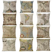 Retro Ancient World Map Pillow Cover Cushion Cover Home Decorative Pillows Linen PillowCase Office Sofa Cushion Cover retro world map pattern flax square shape pillowcase without pillow inner