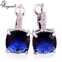 lingmei New Fashion Graceful Women Jewelry Irregular Cut Blue Sapphire Quartz Dangle Hook Silver Earrings Free Ship Wholesale