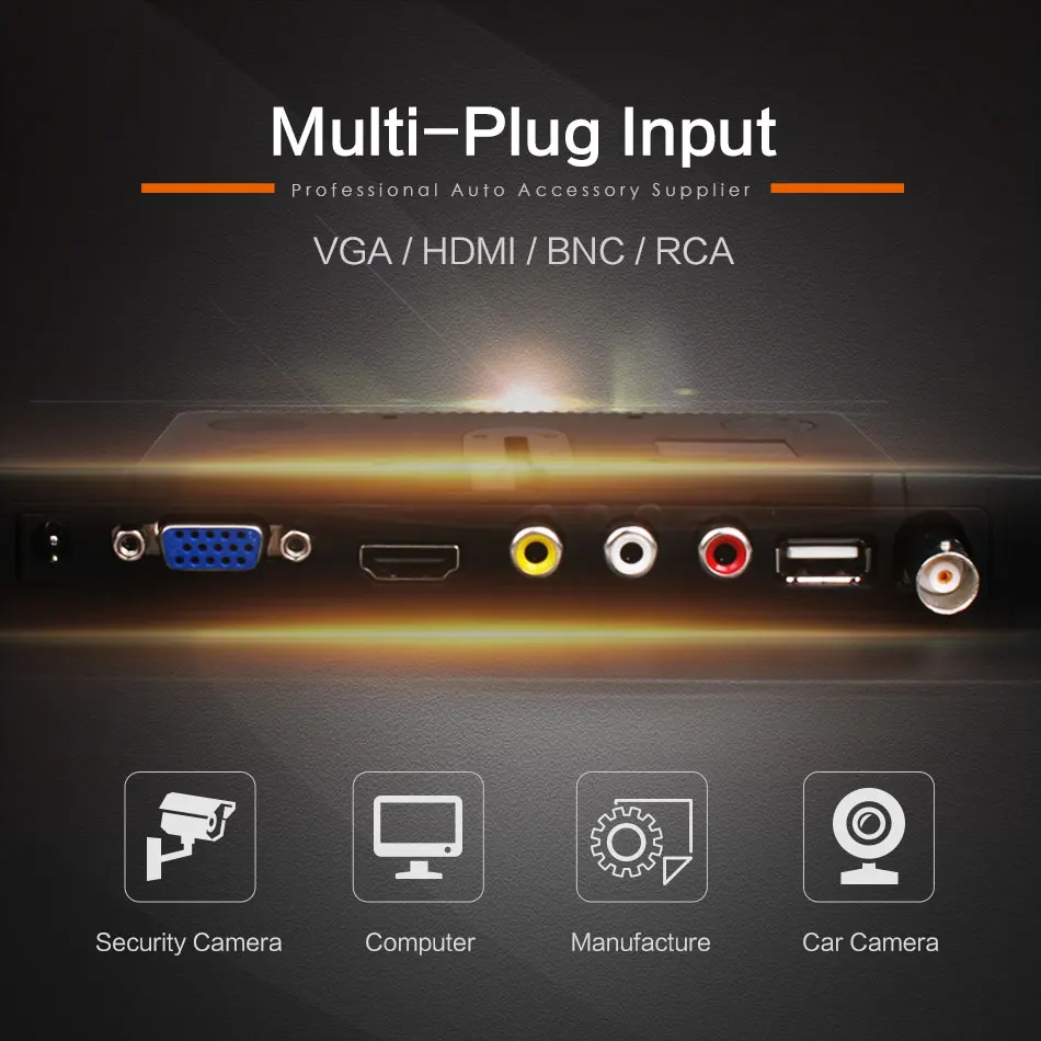  8 Inch DC 12V TFT-LCD Multi Plug Monitor HDMI VGA BNC RCA USB 1024x768 HD for Car Tuck Home CCTV PC