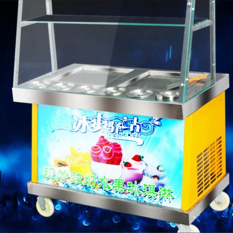 

2016 newest LED lighting double square pan 6 buckets fried ice cream roll machine, Fried ice pan machine,R22 frying ice machine