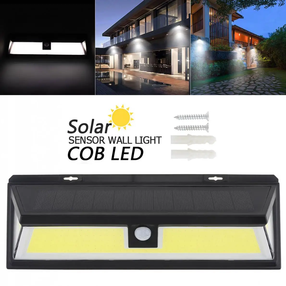 

180 COB 1000LM Switch Three-sided Lighting ABS PIR Motion Sensor Solar Lamp 3 Mode Wall Light for Park Security Emergency Street