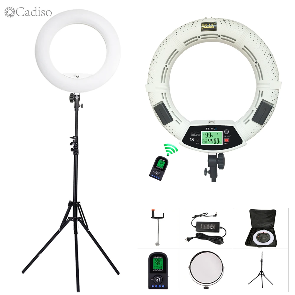 

Cadiso 18 inch Dimmable Studio LED Ring Light Tripod Stand Live Makeup Video Lamp with Carry Bag Mirror for Mobile Phone Camera