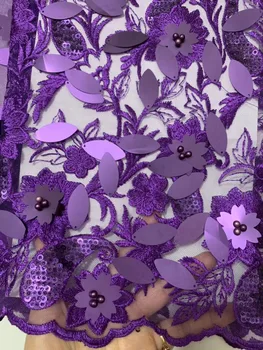 

2019 Fashion Sequins African Swiss Voile Lace Fabric High Quality 3D Sequins Lace Embroidery African Lace Fabric For Wedding