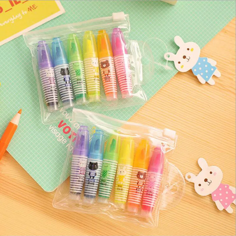 12 упаковок/партия Kawaii животное мини-маркер 6 конфеты цветной маркер ручка Escolar школьные принадлежности канцтовары оптом G177