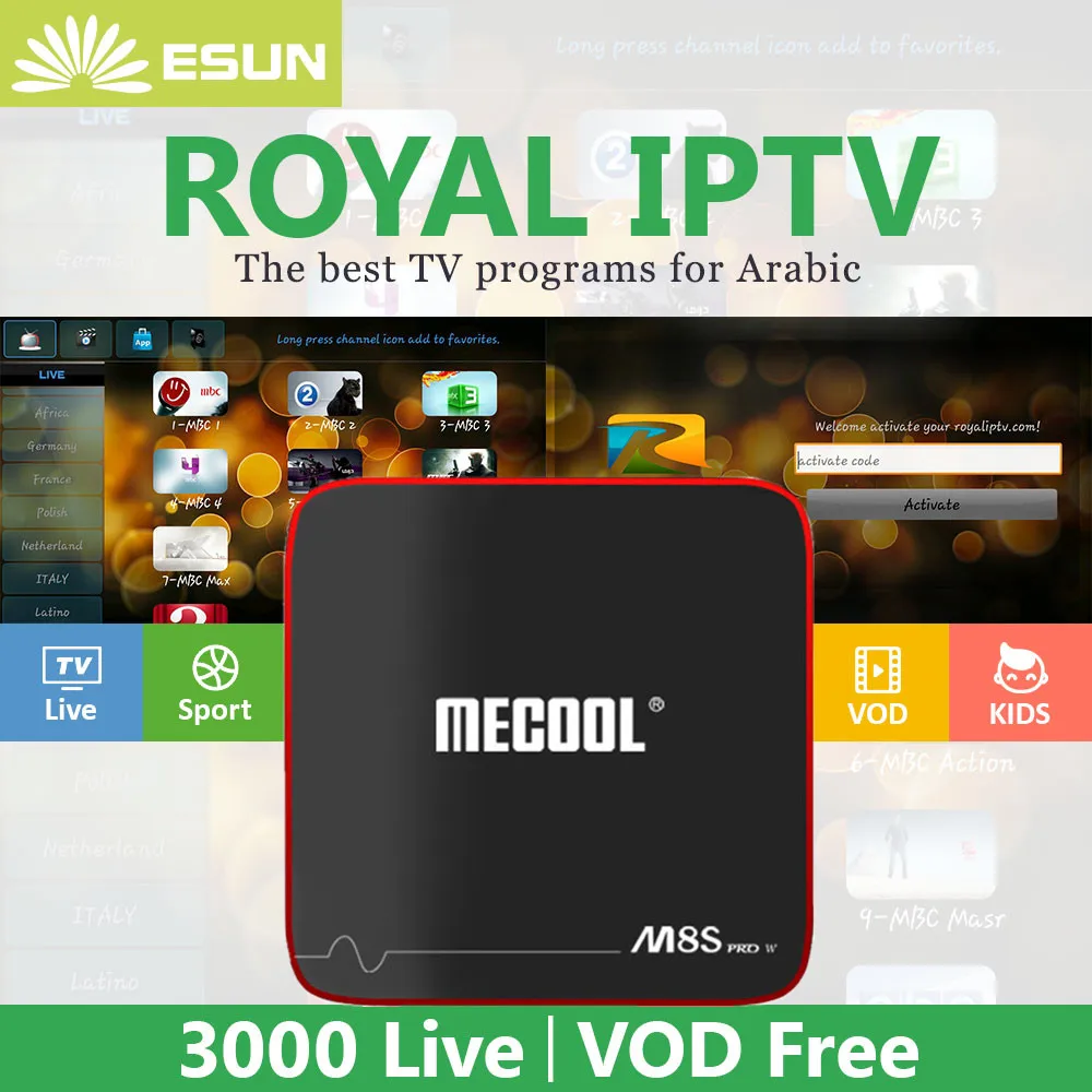 Royal 1 Year IPTV in M8S PRO W Voice Control System Android 7.1 IPTV Box 2/16G Configured Arabic Europe IPTV Android TV BOX