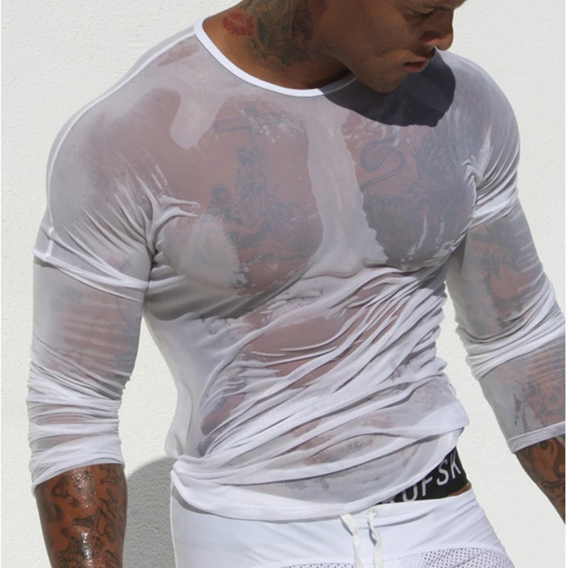 Huidige Nebu kiespijn Heren Ondergoed Transparante Gaas Lange Mouw T shirt Mannen Sexy Panty Hemd  Tops Tank|t-shirt men|long sleeve t-shirtlong sleeve undershirt - AliExpress