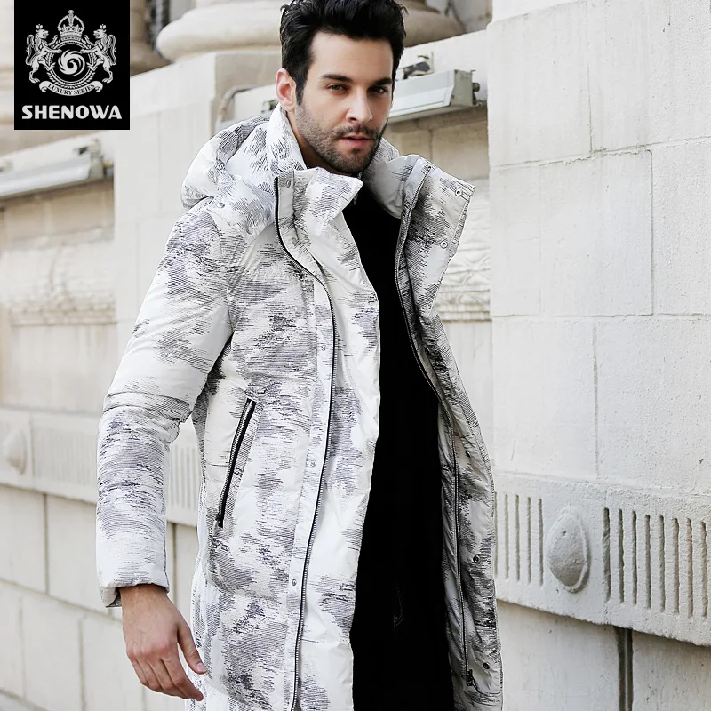 

Novatex over-the-knee long design thickening thermal ultra-light male white duck down coat print
