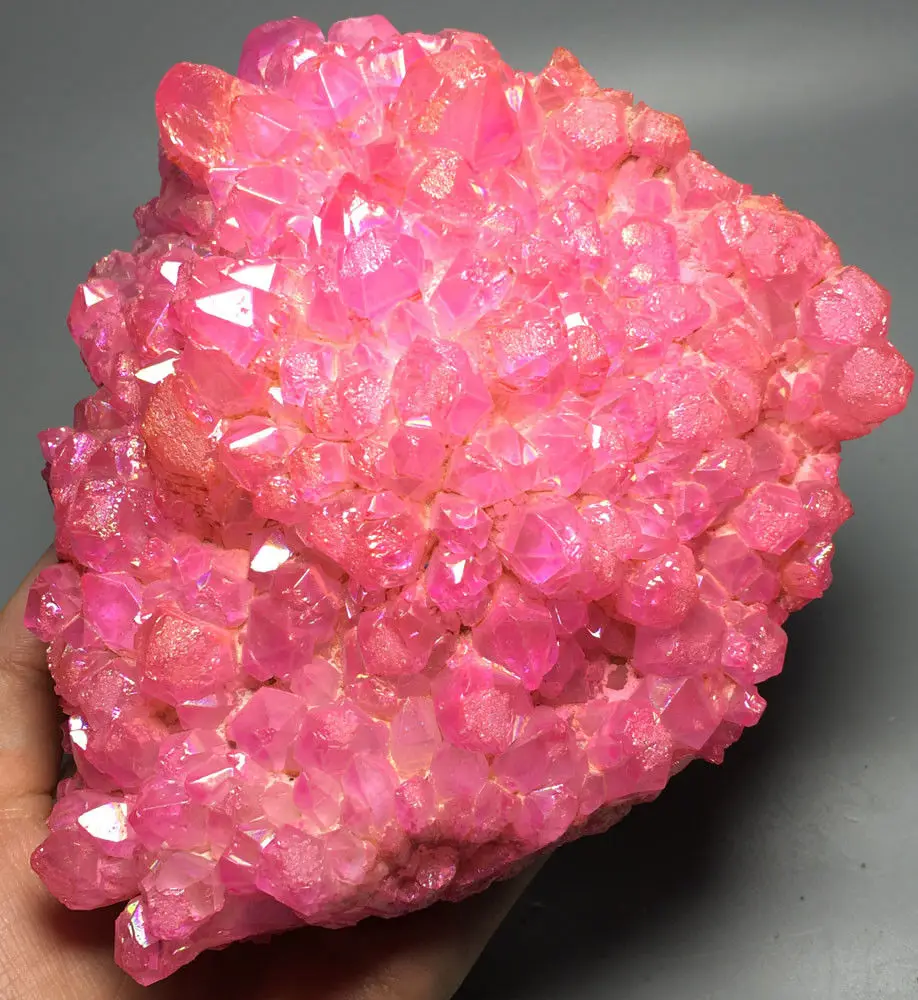 

951g PINK Aura Quartz Crystal Titanium Bismuth Silicon Cluster Rainbow wedding souvenirs