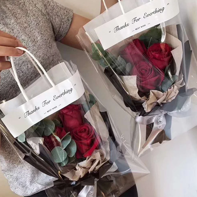 Flower Packing Tote Transparent Clear PVC Long Bouquet Bagging Bag Florist Decoration Portable Gift Collocation Packaging | Дом и сад
