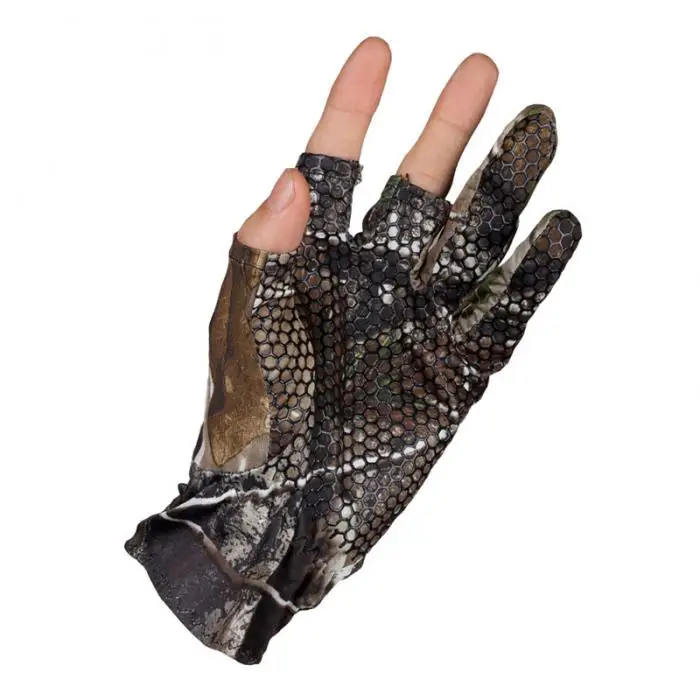 Дышащие перчатки для рыбалки камуфляжные Нескользящие эластичные тонкие рукавицы 3 пальца вырезают походные велосипедные охотничьи