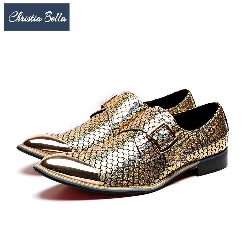 Christia Bella Genuine Leather Men Oxfords Shoes Gold Glitter Business