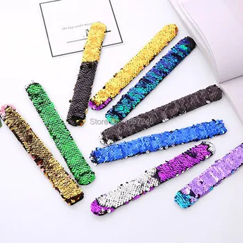 

Double Colors Sequin Slap Bracelets Party Wrist Strap Fashion Wristband for Kids Birthday Holiday Beach Party Supplier 300pcs
