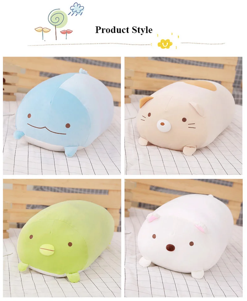 1pcs 28cm 60cm Cute Animals Cat Dinosaur Plush Toys Soft Cartoon Corner Creature Bear Penguin Stuffed Pillows for Children Gifts (3)