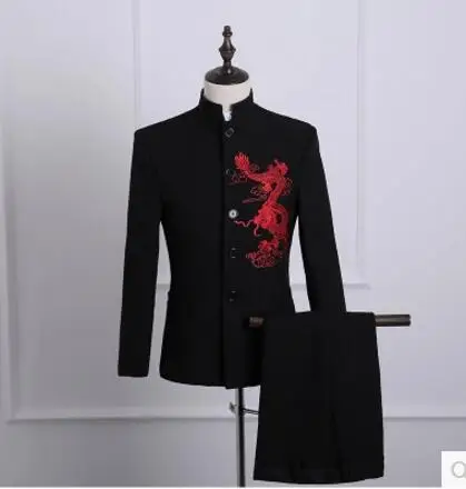 S-3XL Горячее предложение Новая китайская мужская мода тонкая вышивка Студенческая одежда Повседневная китайская туника костюм набор сценические костюмы формальное платье