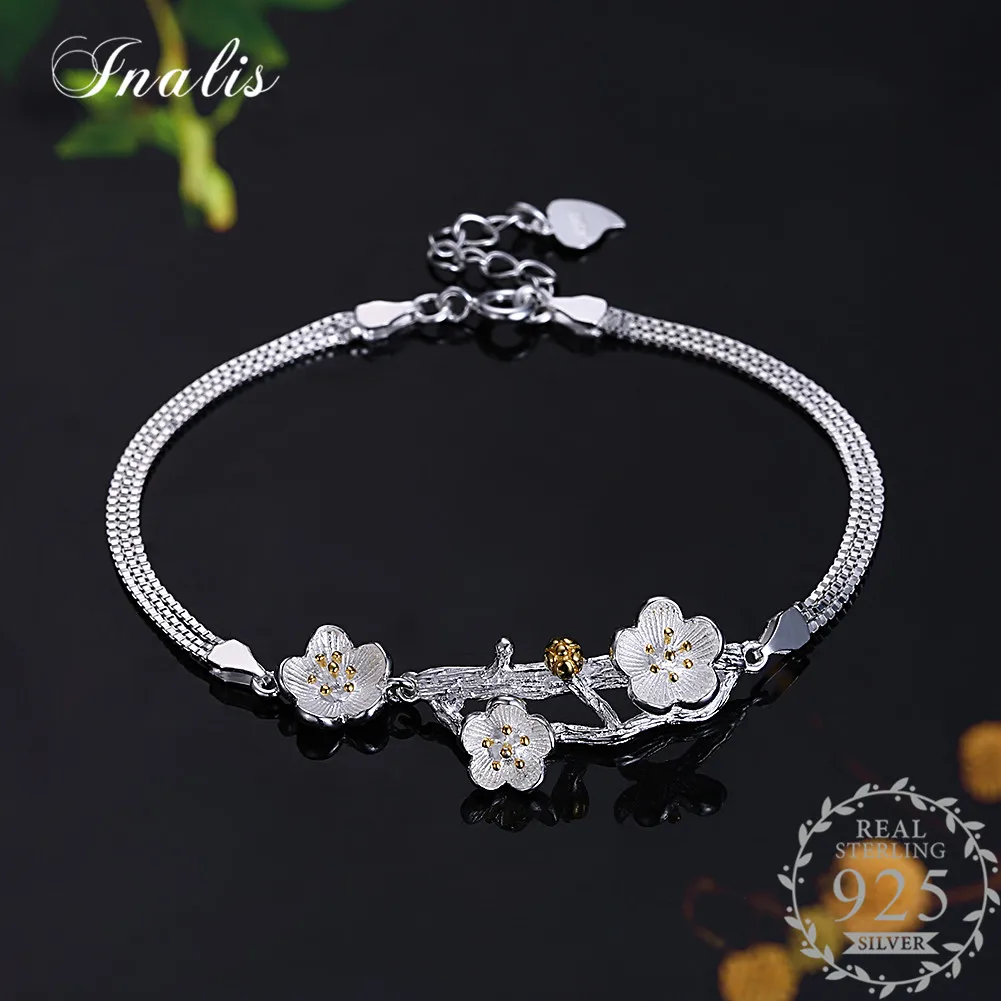 

INALIS 925 Sterling Silver Flower Bracelet with Tree Branches for Women Bangles Fine Jewelry Romantic Gift 2018 New Arrival