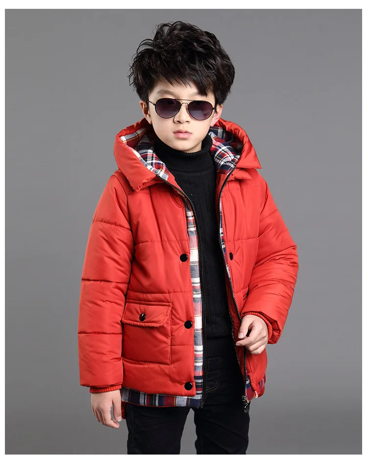 Зима, новое пальто для мальчиков детская зимняя верхняя одежда для мальчиков пальто с капюшоном Высококачественная плотная стеганая куртка/парка детская одежда для детей от 4 до 14 лет