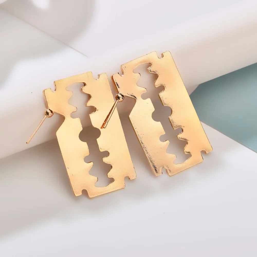 MESTILO Новые панк золотые серебряные металлические пилообразные бритвенные серьги в виде лезвия для женщин полые геометрические массивные серьги-капли