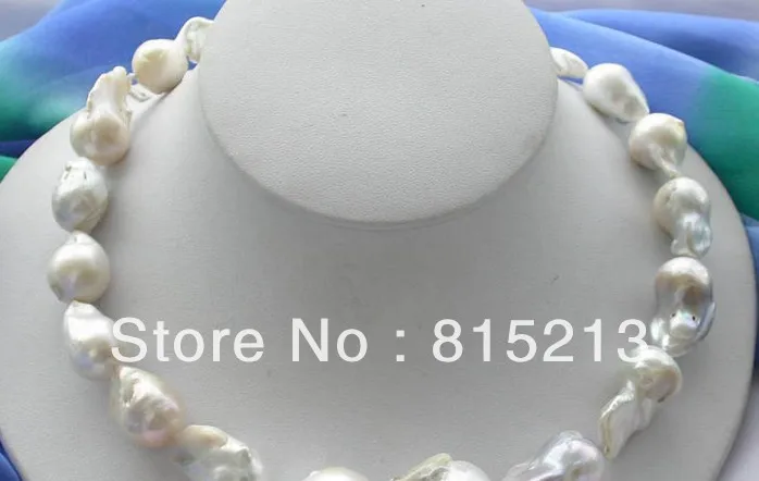 

FREE SHIPPING>>>@@ > N294 big 17" 28mm white baroque keshi reborn pearl necklace