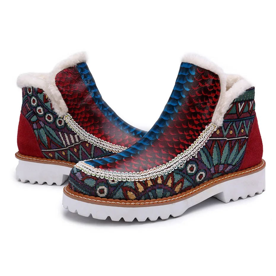 D Knight Woman Genuine Leather Shoes Fashion Ankle Snow Boots Cowhide 3cm Square Heels Winter Warm Handmade Lady Shoes Plus Size (7)