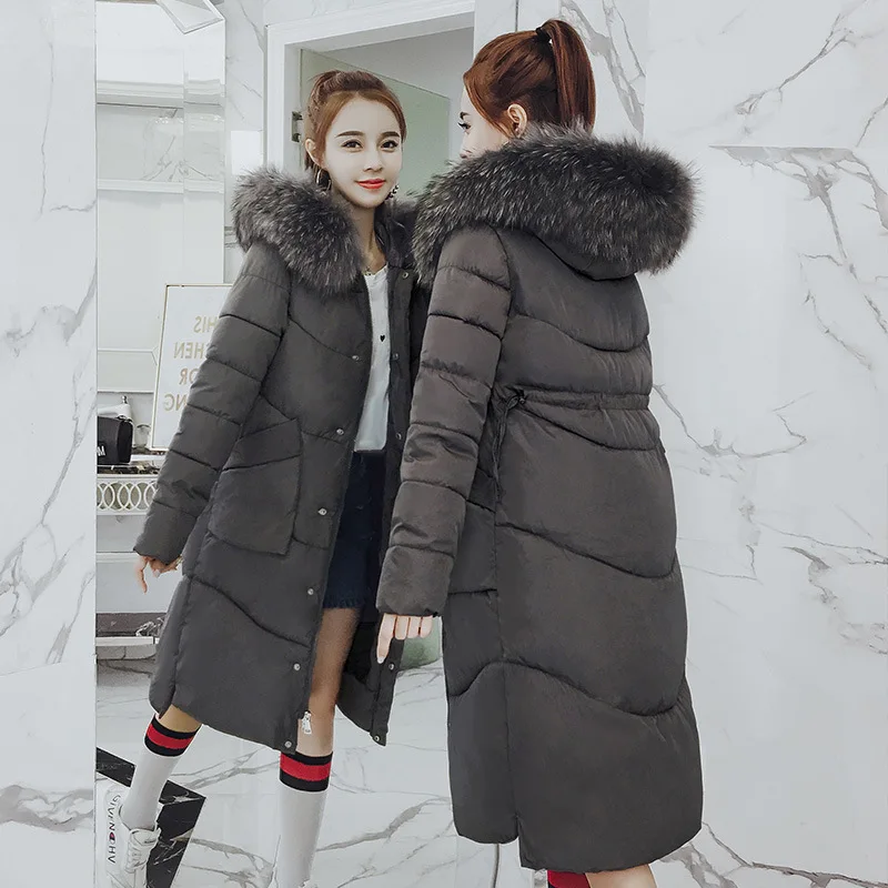 

Cold-resistant warm Raccoon Fur big fur collar down jacket for women winter long slim fit fashion waist thick cotton coat