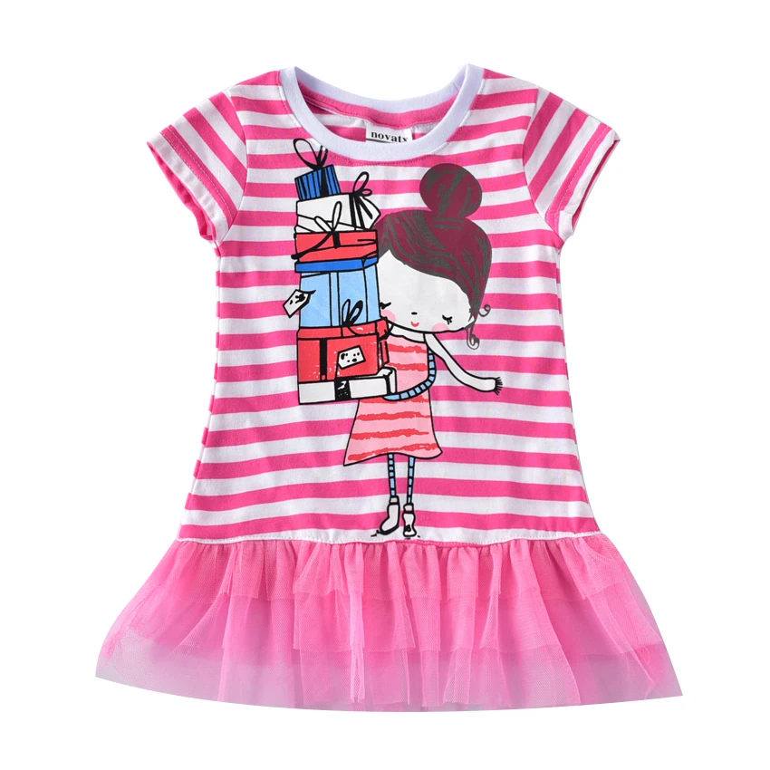 

Girls Short Sleeve Lace Dress Summer Girls Baby Wear New Print Girl Figure Short Sleeve Dress for Girls Casual Crew Dress H7107