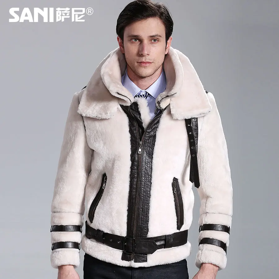 White natural fur shearling leather jackets piece of